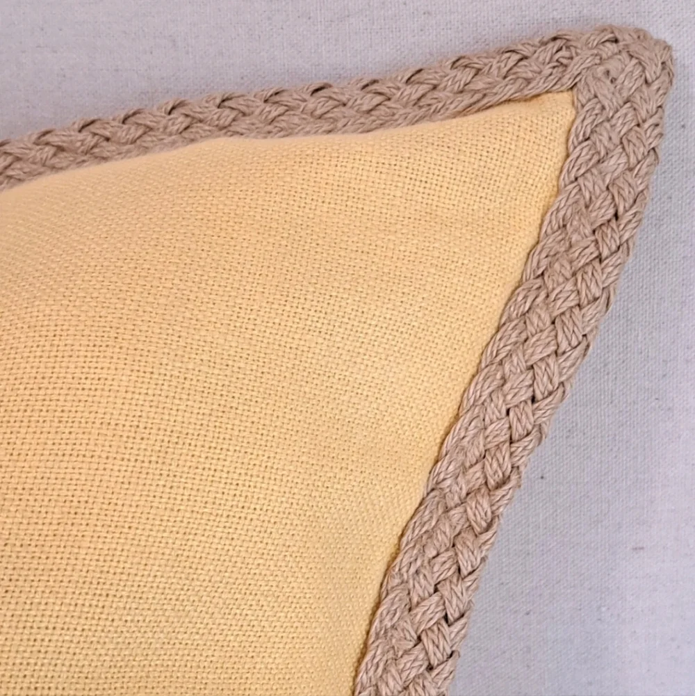 Pottery Barn Yellow Linen Jute Braid Trim Pillow Cover 20x20 (1)